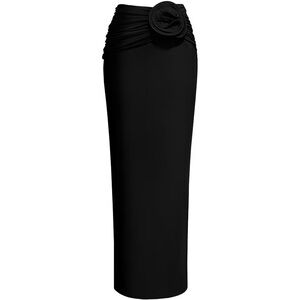 H&M x Magda Butrym black Maxi Skirt with Rose Appliqué